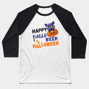 Happy Halloween Meoween - Cute Cat And Ghost Baseball T-Shirt